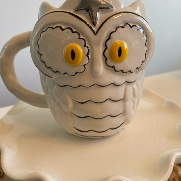 Anthropologie Francesca Kaye Halloween Owl Magic Mug Fall Birds Handpainted NIB - Picture 1 of 7